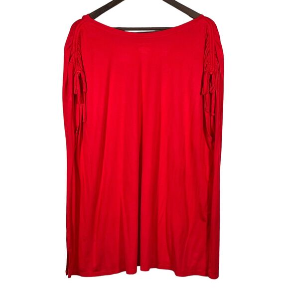 Lane Bryant Sleeveless Ruched Top Women Size 26 Red V-Neck Stretch Side Hem Slit - Picture 5 of 12